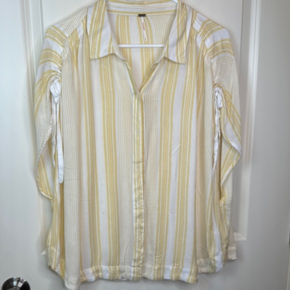 Free People Baby Blues Striped Button Down Top Yellow L - Picture 3 of 9